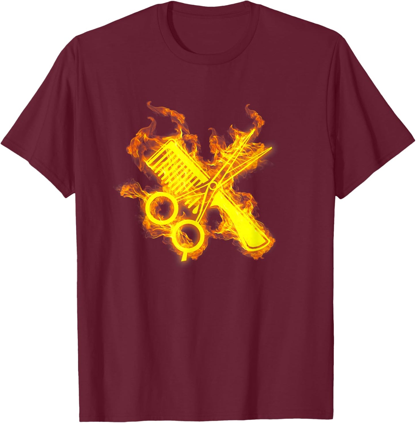 Fire Scissors And Comb Flames Barber Hairdresser T-Shirt - T-Shirt | Maroon
