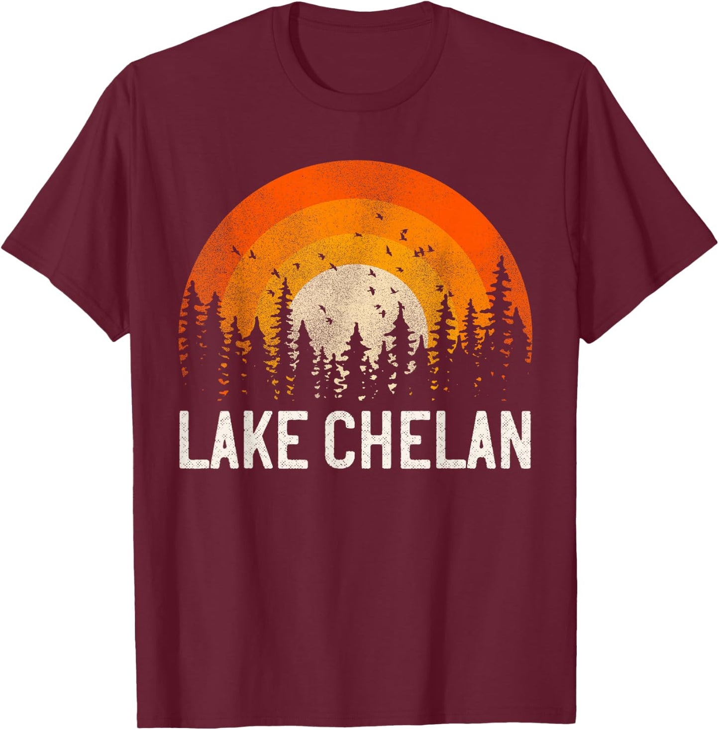 Lake Chelan - Vintage Men Women 70s 80s Graphic Cool Retro T-Shirt - T-Shirt | Maroon