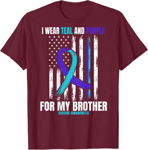 In Memory Of Brother Suicide Awareness Flag Graphic on Back T-Shirt - T-Shirt | Maroon