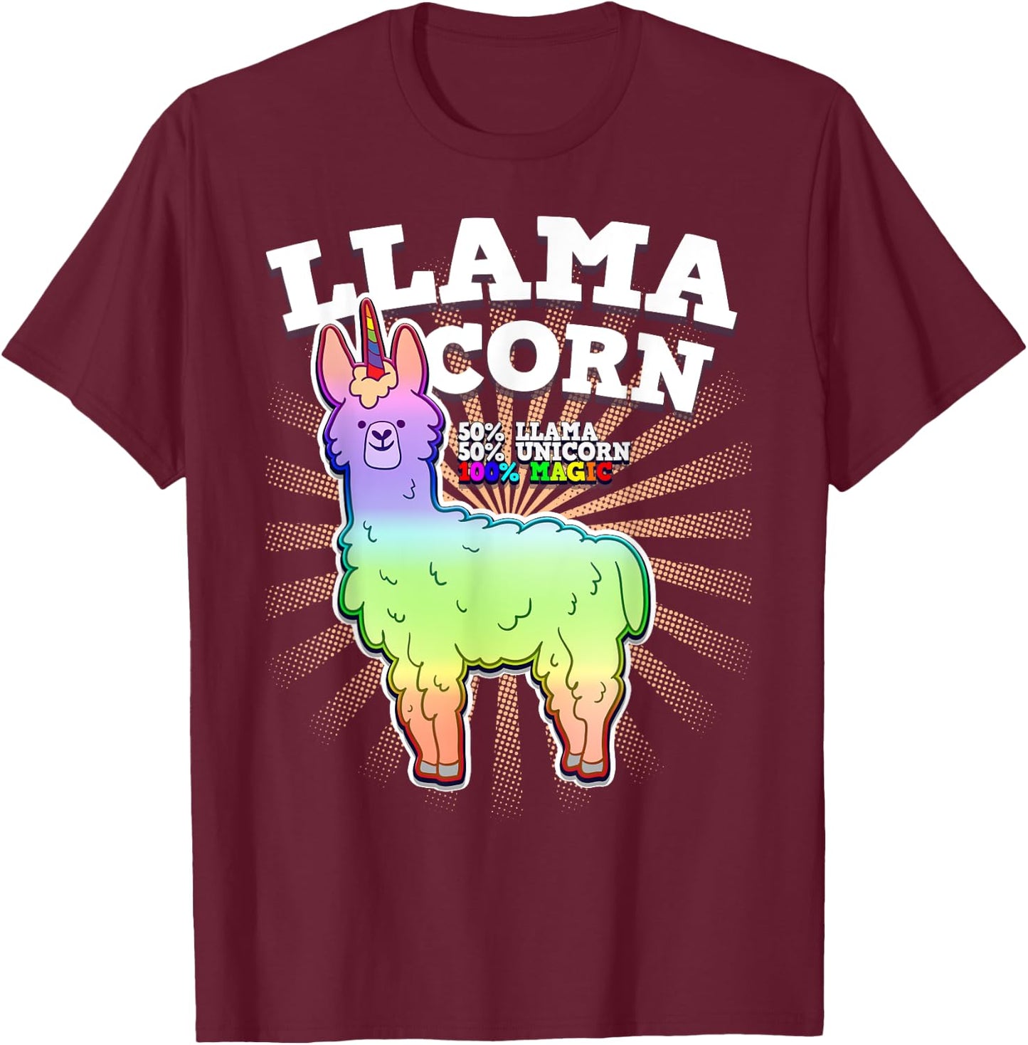 LlamaCorn 50% Llama 50% Unicorn 100% Magic Gift T-Shirt - T-Shirt | Maroon