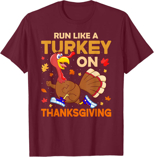 Funny Running Thanksgiving Turkey Runner Keep Fit Gym Lovers T-Shirt - T-Shirt | Maroon
