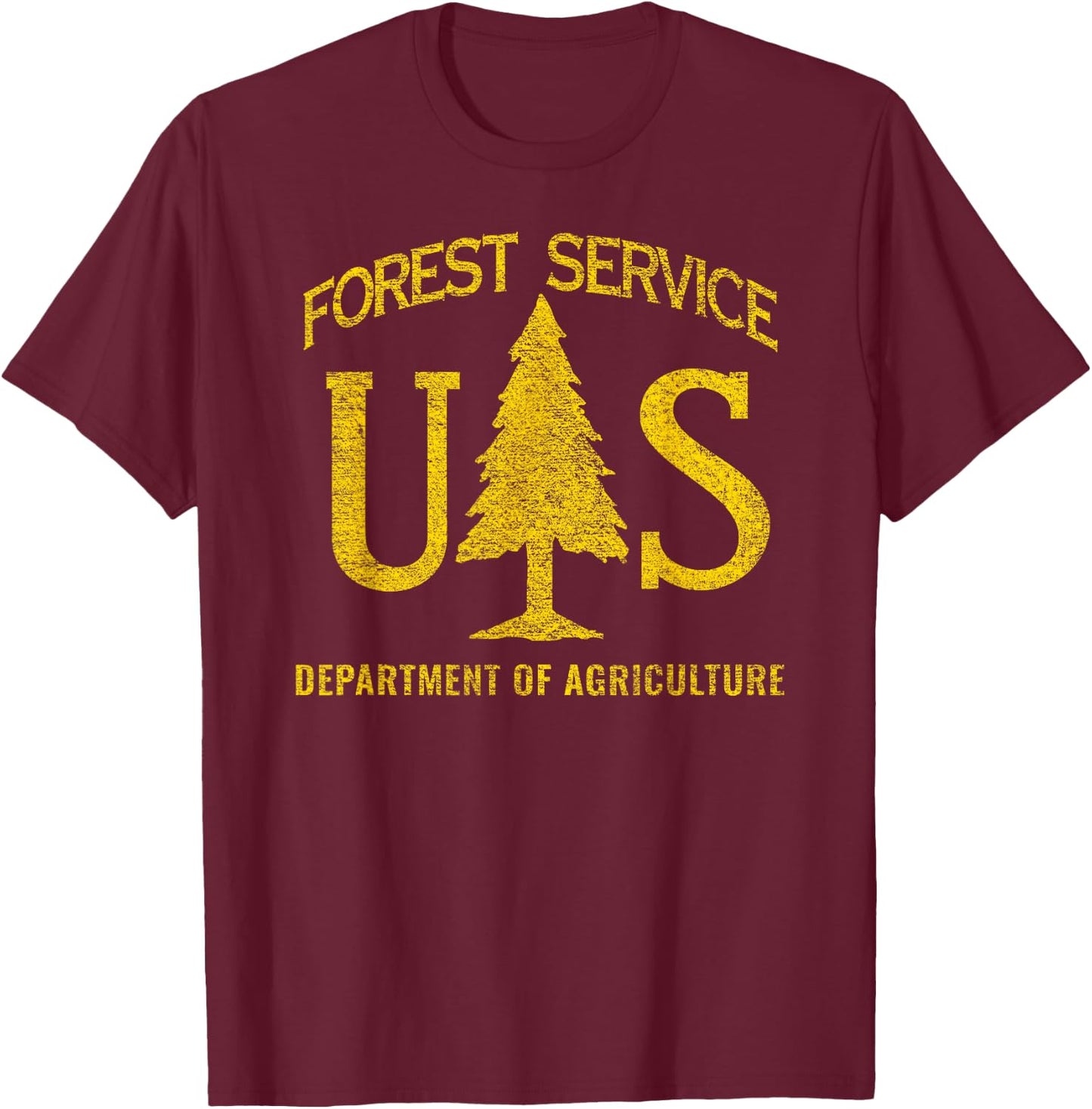 US Forest Service (Distressed Yellow) T-Shirt - T-Shirt | Maroon