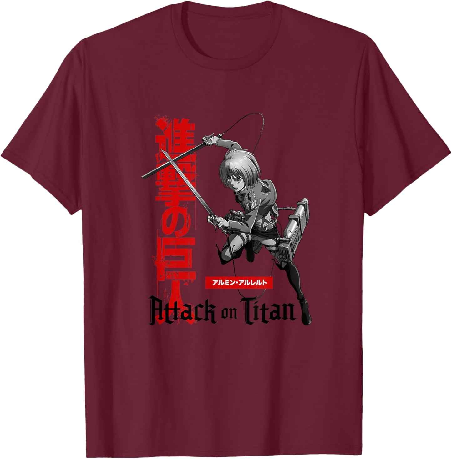 Attack on Titan Season 3 Armin with Kanji AOT Anime T-Shirt - T-Shirt | Maroon