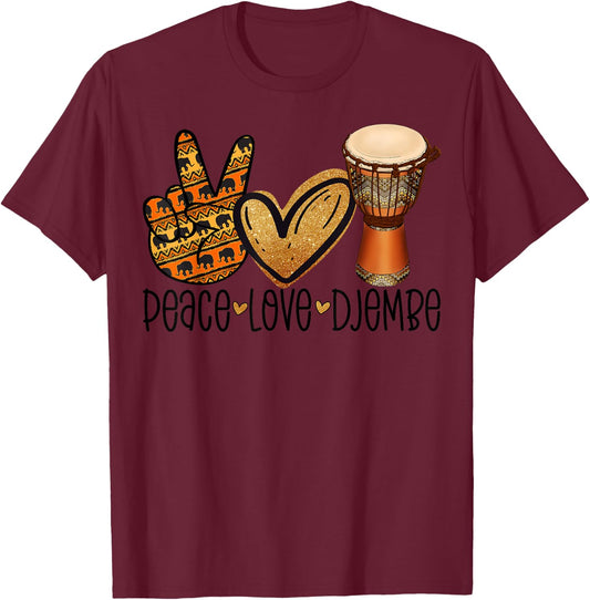 Peace Love Djembe Africa Drum Ethnic Djembe T-Shirt - T-Shirt | Maroon
