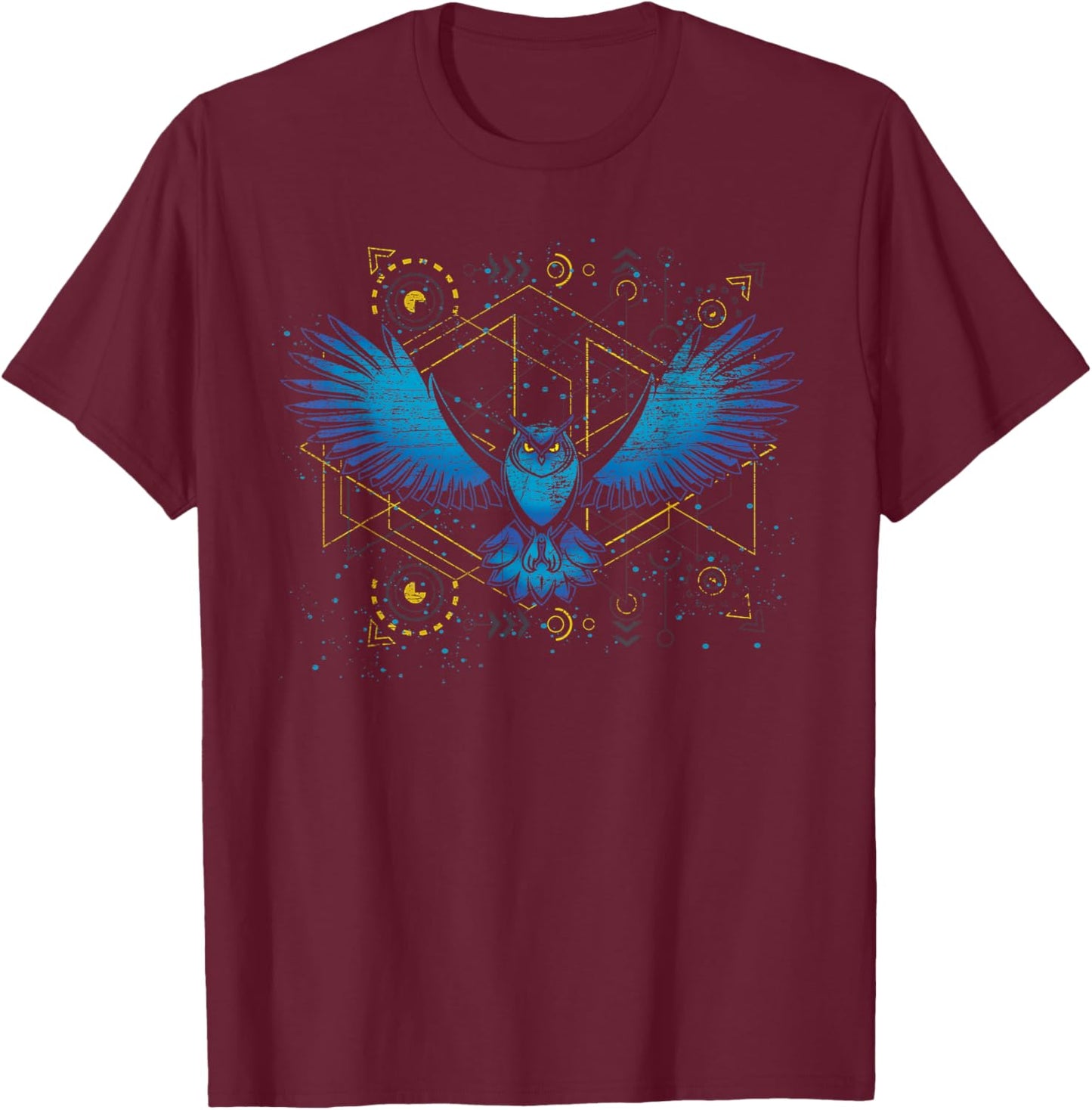 Flying Bird Wise Animal Wildlife Forest Nature Owl T-Shirt - T-Shirt | Maroon