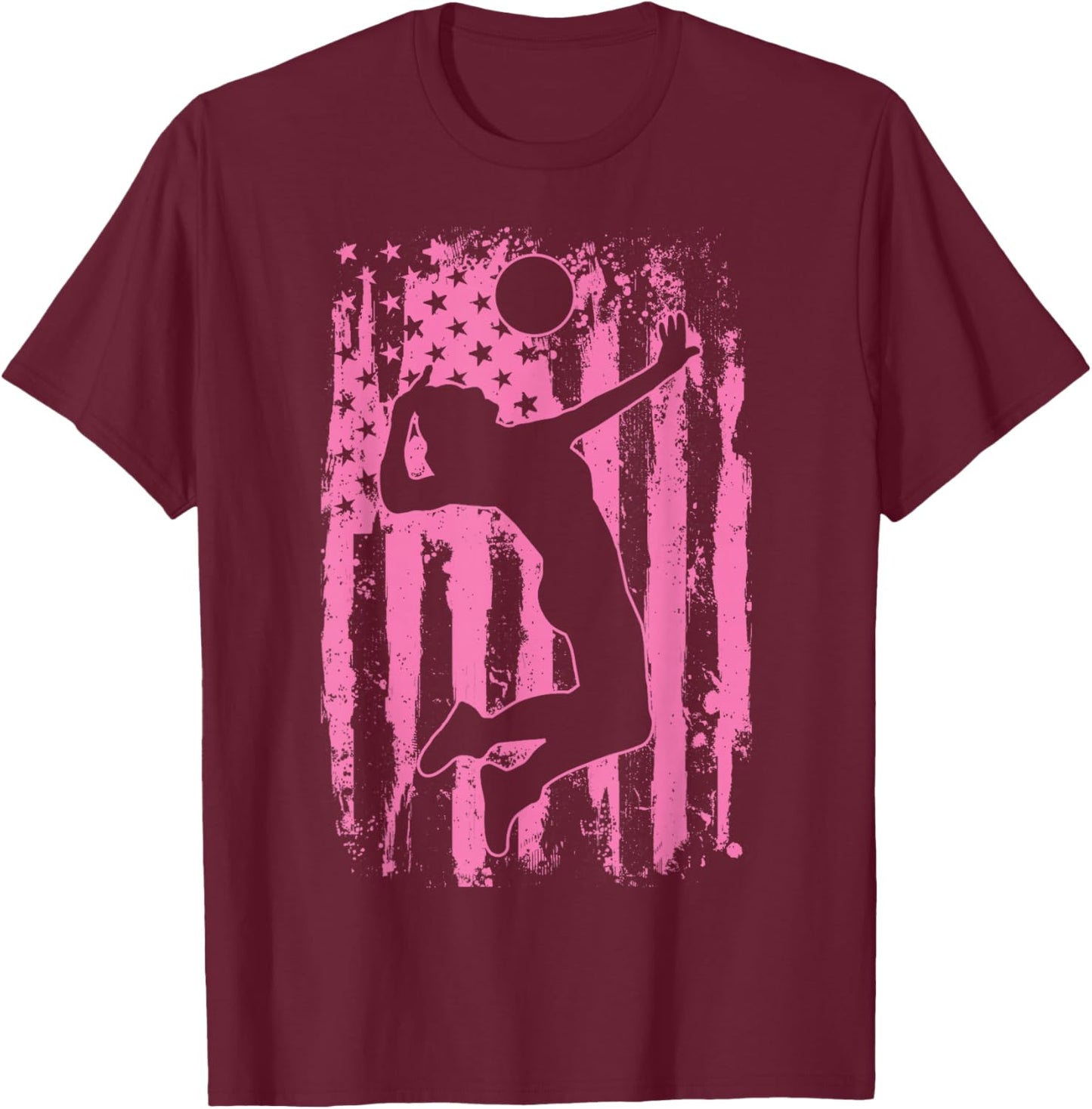 Volleyball Girl USA Flag Volleyball Player T-Shirt - T-Shirt | Maroon
