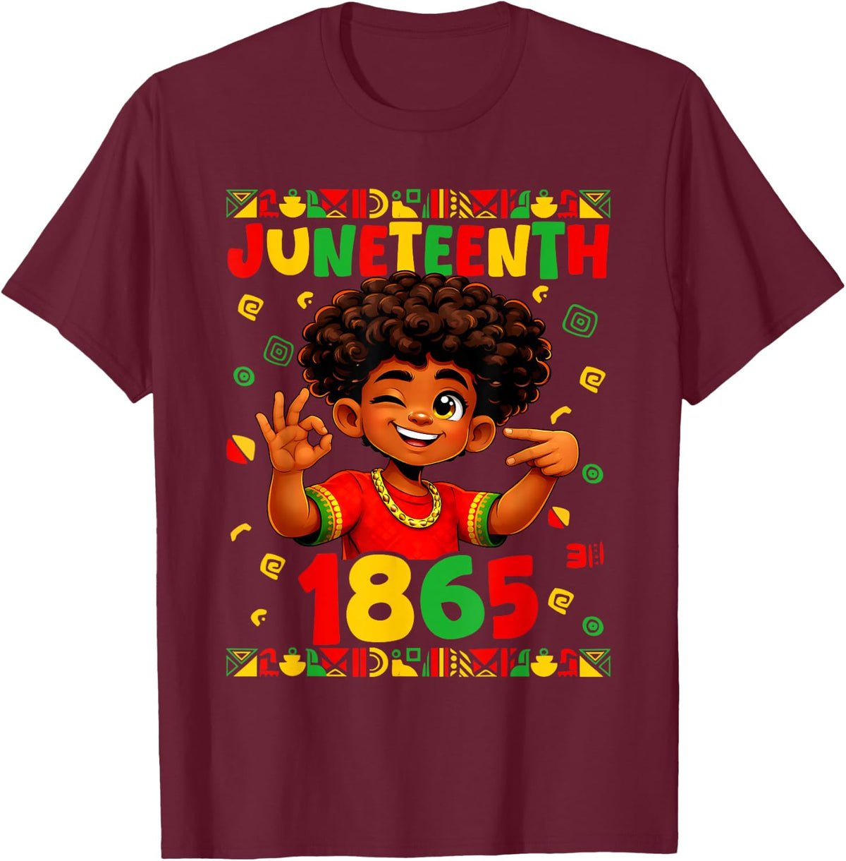 Juneteenth Celebrating 1865 Melanin Brown Skin Boys Kid Teen T-Shirt - T-Shirt | Maroon