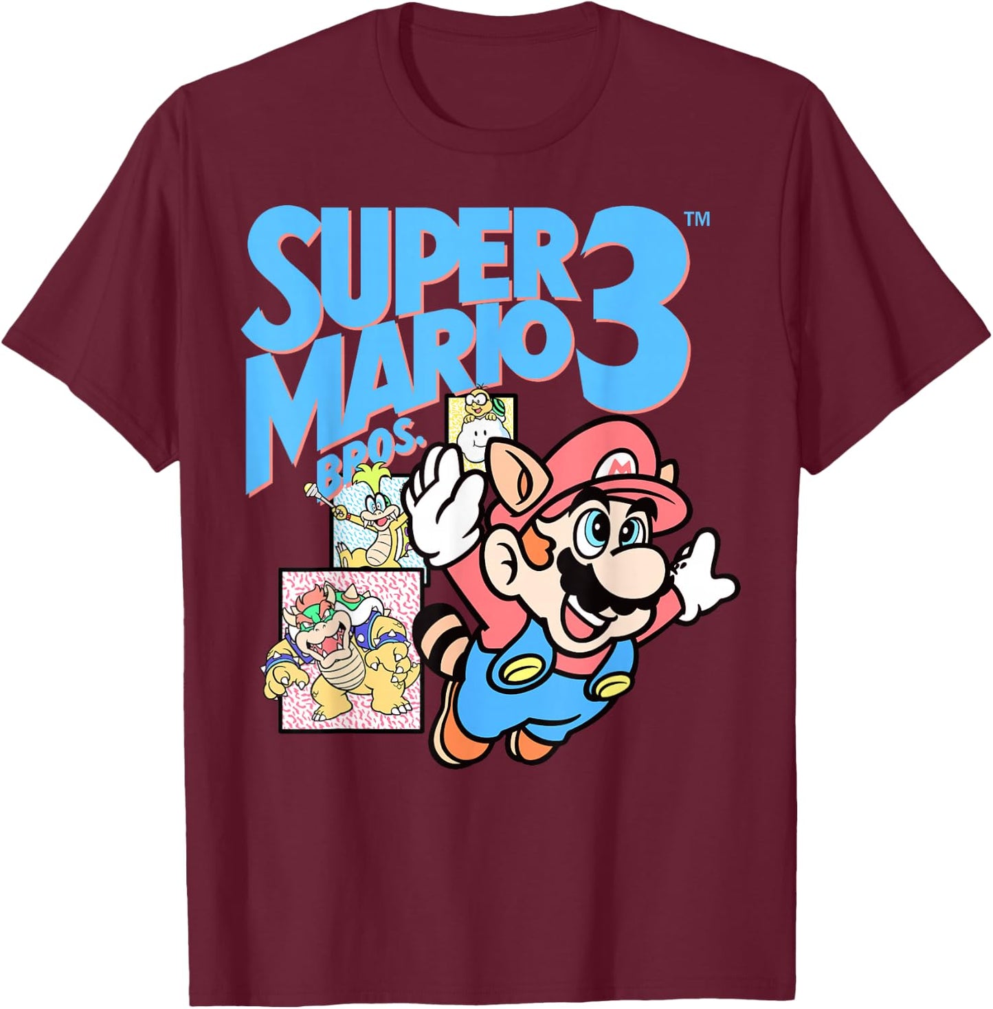 Super Mario 3 Flying Mario Group Shot Poster T-Shirt - T-Shirt | Maroon