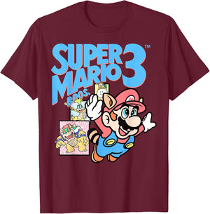 Super Mario 3 Flying Mario Group Shot Poster T-Shirt - T-Shirt | Maroon