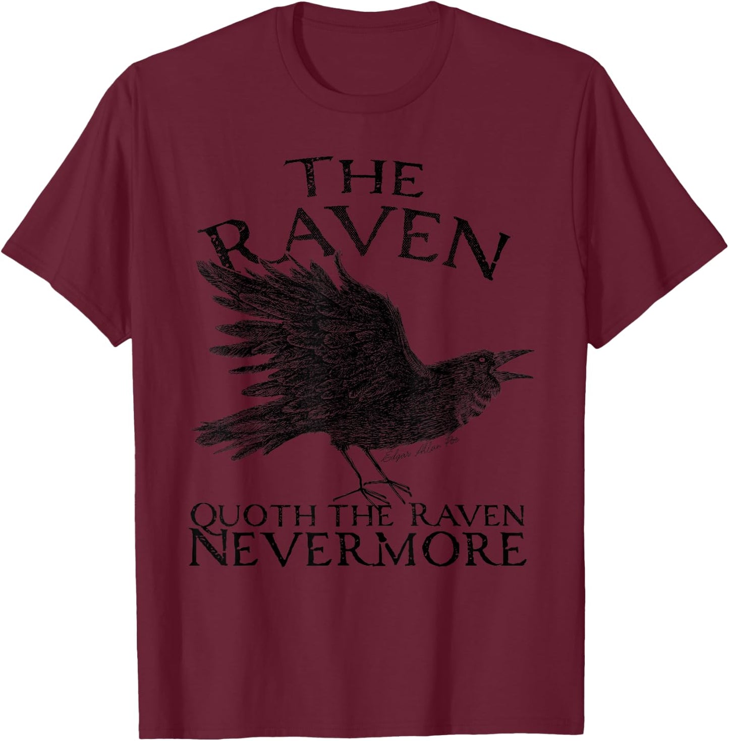 The Raven, Edgar Allan Poe, gothic Literature T-Shirt - T-Shirt | Maroon