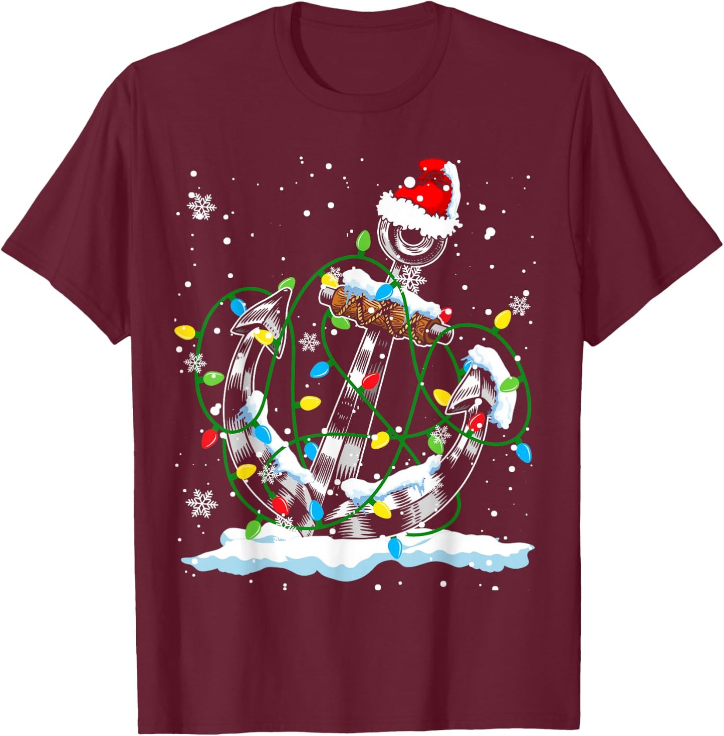 Santa Anchor Cool Christmas Lights Boating Sailing Boat Ship T-Shirt - T-Shirt | Maroon