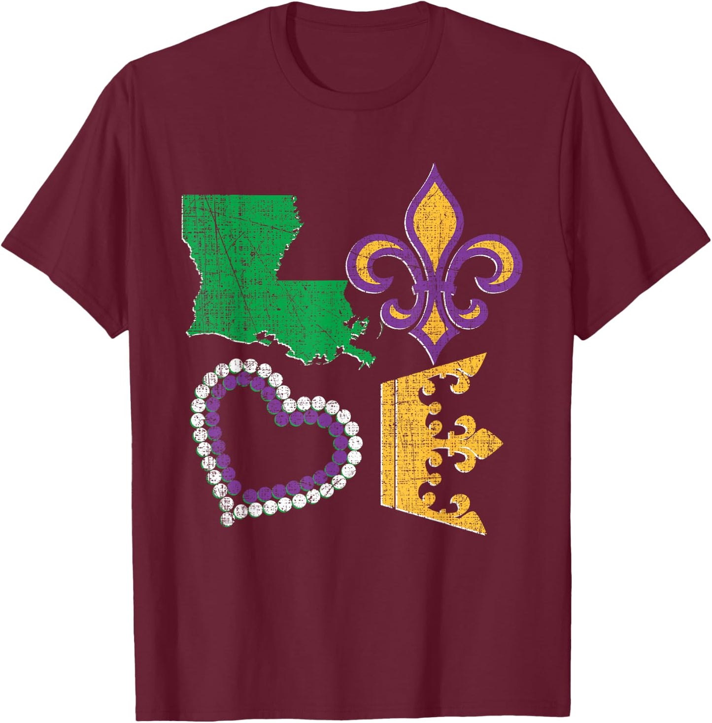 Women's Mardi Gras Shirt I Love Mardi Gras Distressed Gift T-Shirt - T-Shirt | Maroon