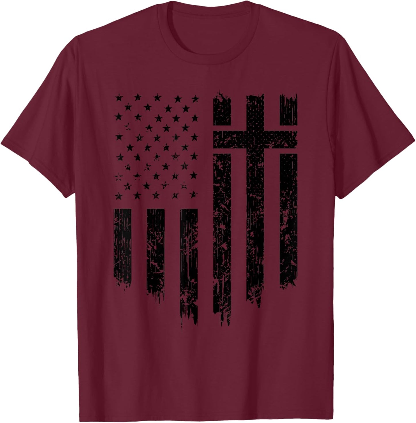 Vintage Distressed USA Flag Cross Christian Faith Gift T-Shirt - T-Shirt | Maroon
