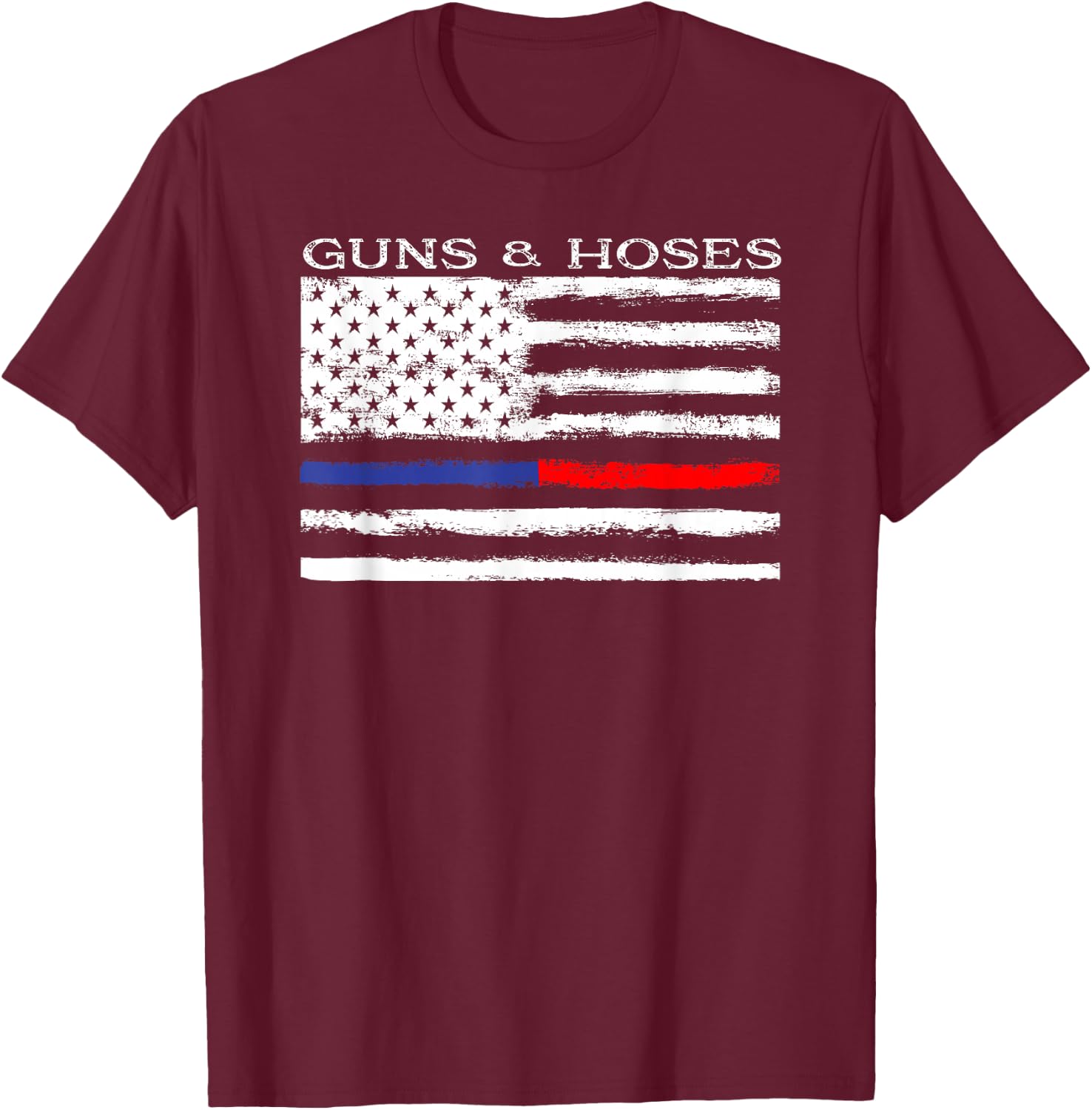 Guns & Hoses Thin Blue Red Line Police & Fire Appreciation T-Shirt - T-Shirt | Maroon