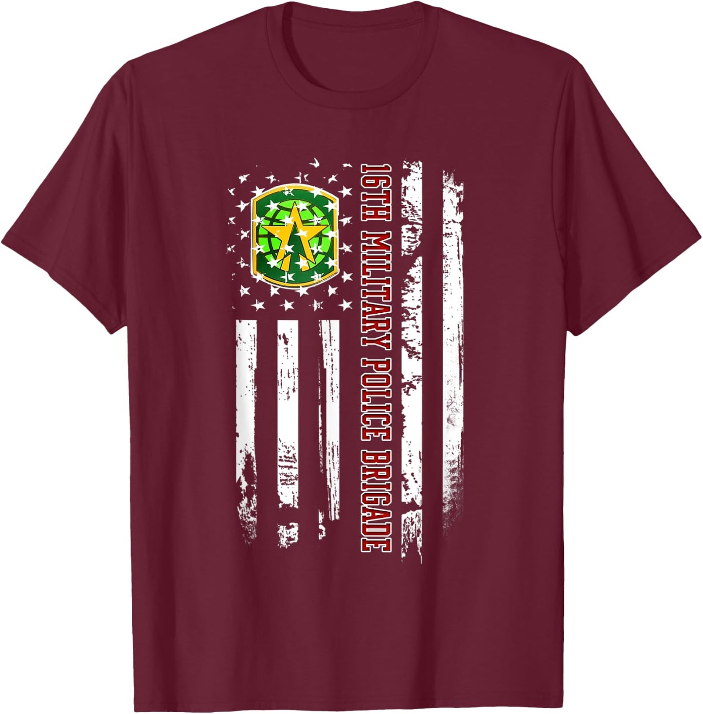 16th Military Police Brigade Veteran USA Flag Veterans Xmas T-Shirt - T-Shirt | Maroon