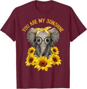 You Are My Sunshine Elephant Elephan Sunflower Funny Men Women T-Shirt - T-Shirt | Maroon
