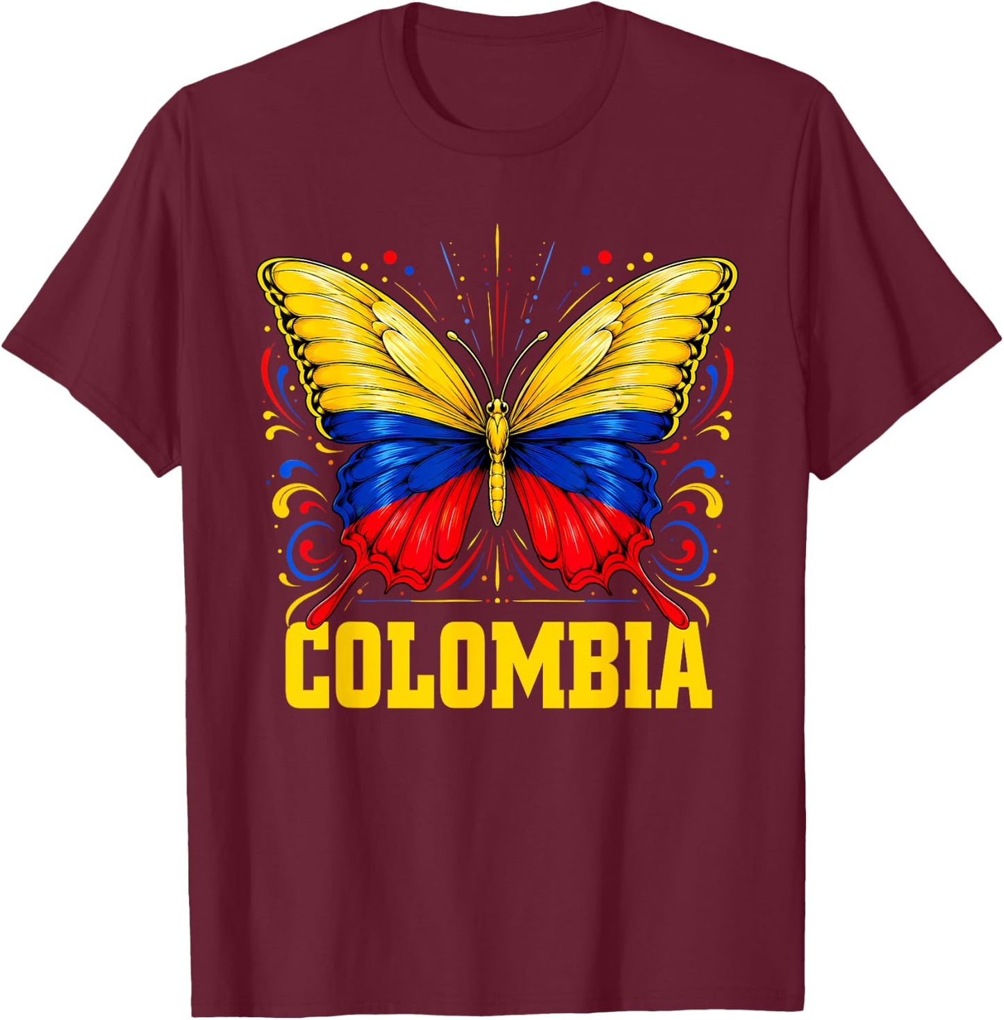 Vintage Colombia Butterfly Colombian Flag Pride Roots Women T-Shirt - T-Shirt | Maroon