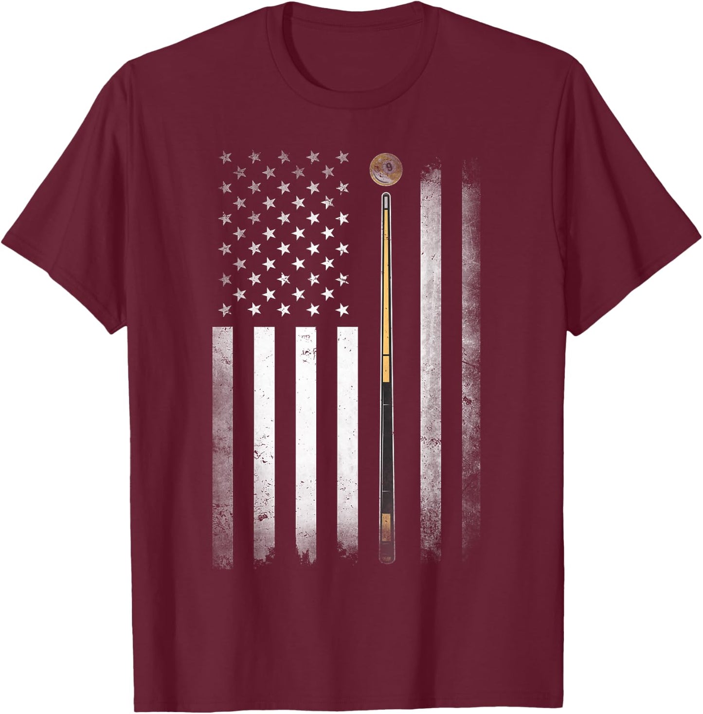 Billiards Pool Player Table USA US American Flag T-Shirt - T-Shirt | Maroon