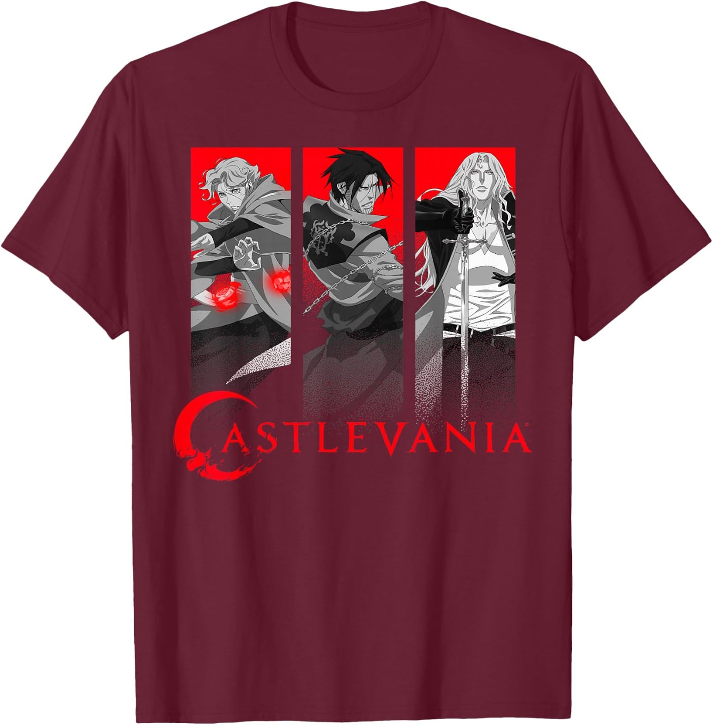 Castlevania Netflix , Men's Black Short Sleeve Classic Fit , Anime Themed Applique , Size Small T-Shirt - T-Shirt | Maroon