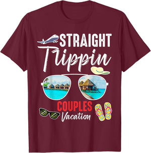Straight Trippin Couples Trip 2026 Beach Summer Vacation T-Shirt - T-Shirt | Maroon