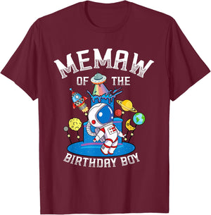 Memaw Of The Birthday Astronaut Boy Space Theme T-Shirt - T-Shirt | Maroon