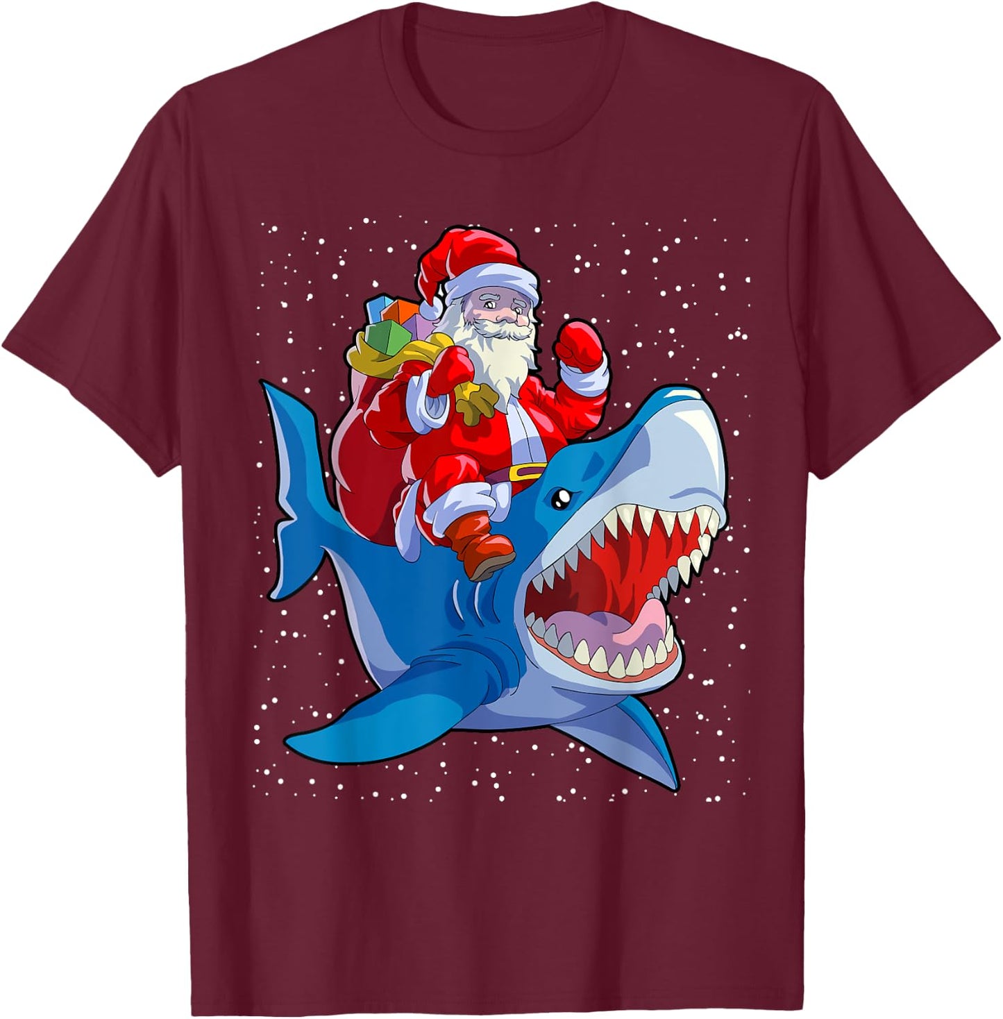 Shark Christmas Shirt Men Boys Shark Lover Santa Claus T-Shirt - T-Shirt | Maroon