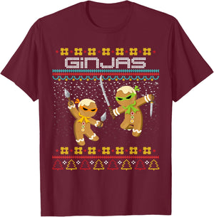 Funny Ginjas Gingerbread Ninjas Funny Ugly Christmas Sweater T-Shirt - T-Shirt | Maroon