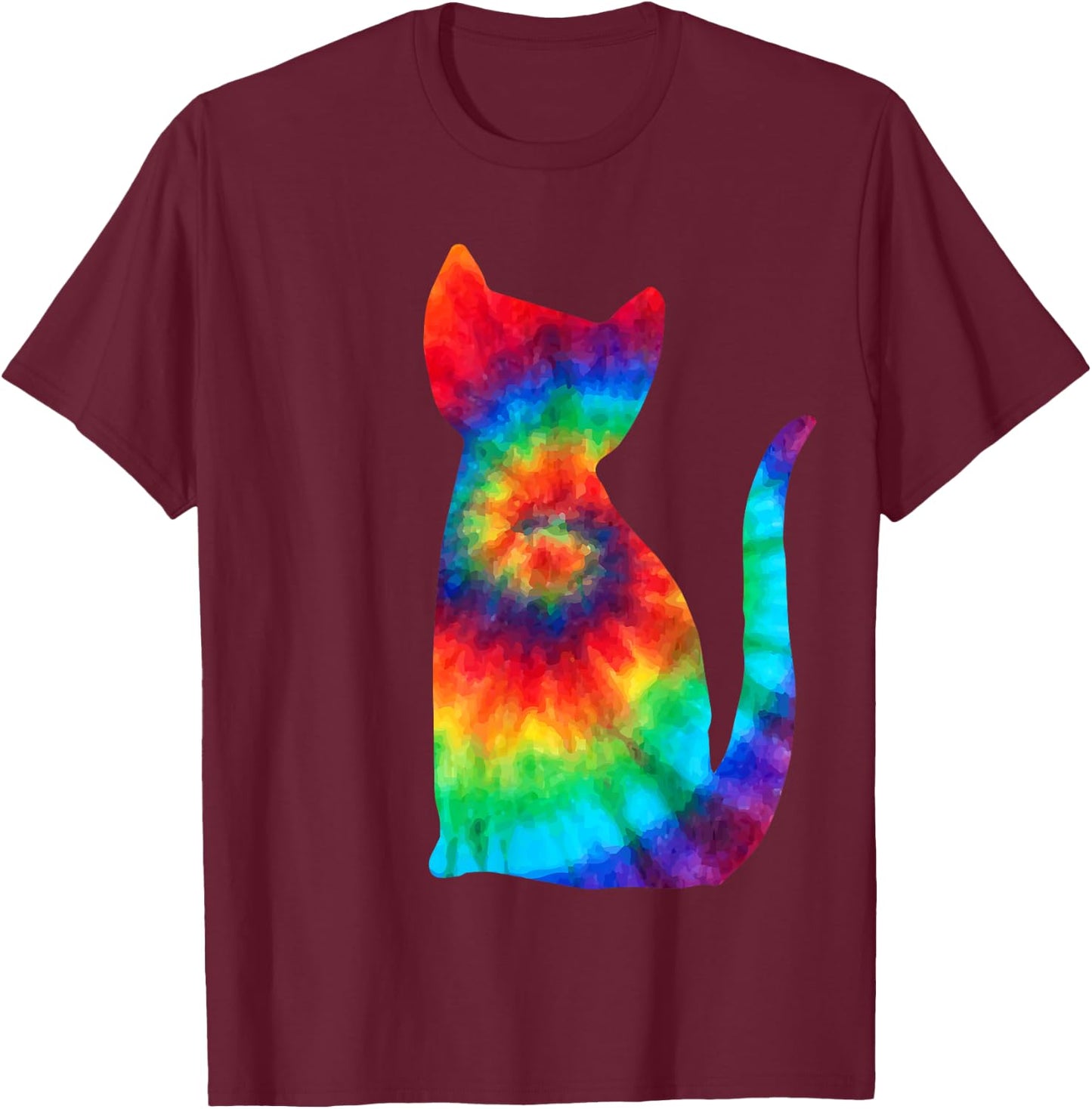 Tie Dye Cat Shirt | Colorful Tye Dye Kitten T-Shirt - T-Shirt | Maroon
