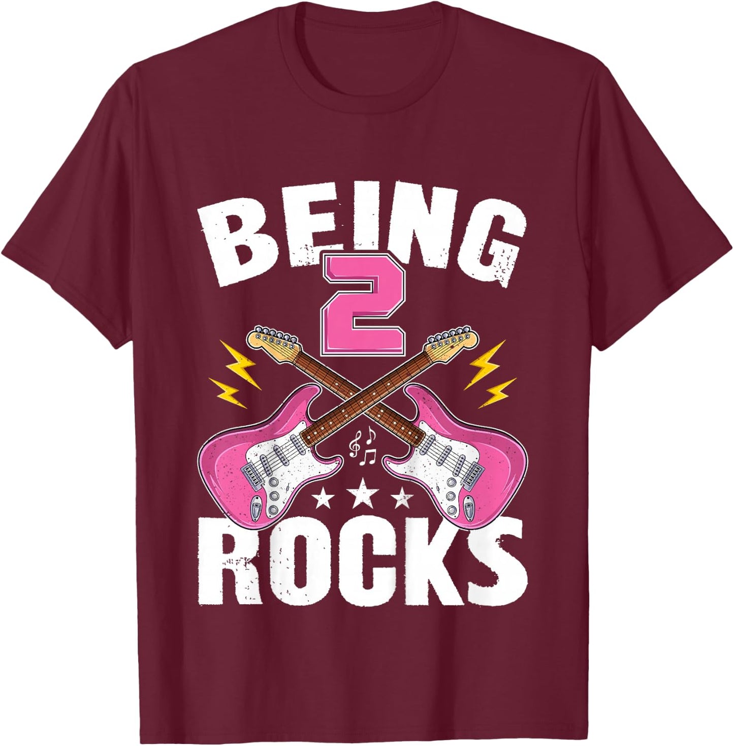 Being 2 Rocks Cute Two Years Old Guitar 2nd Birthday Girls T-Shirt - T-Shirt | Maroon