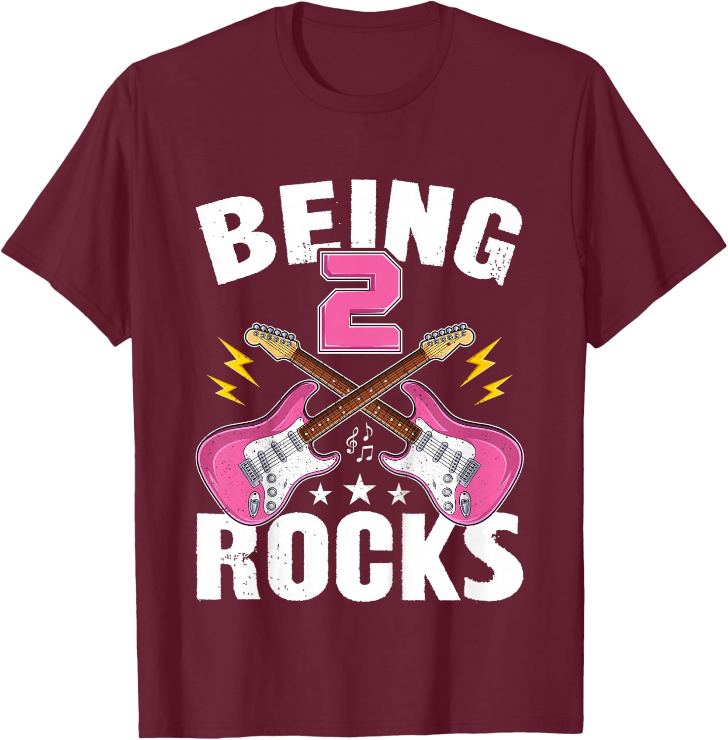 Being 2 Rocks Cute Two Years Old Guitar 2nd Birthday Girls T-Shirt - T-Shirt | Maroon