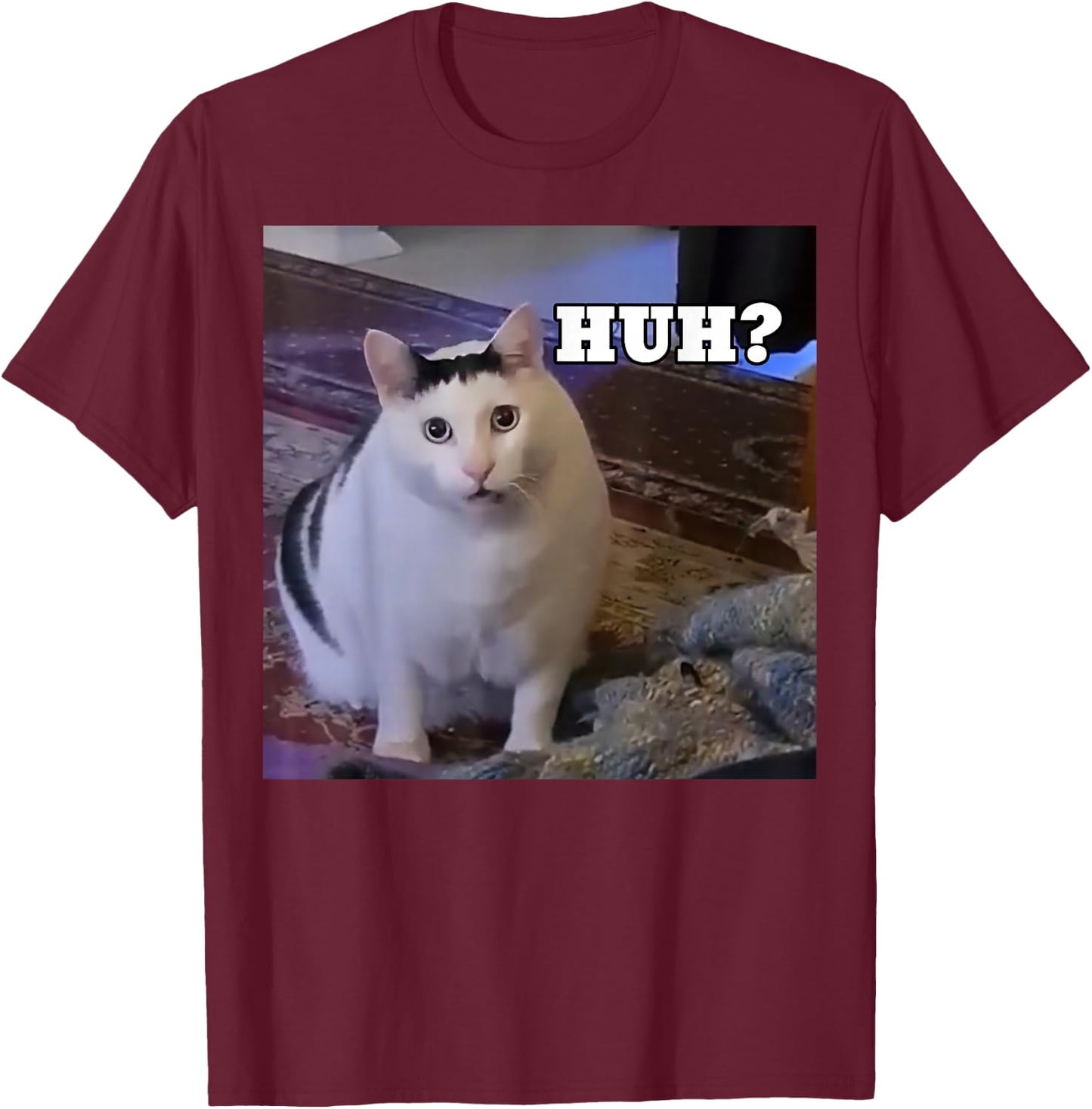 Meme Huh Cat T-Shirt - T-Shirt | Maroon