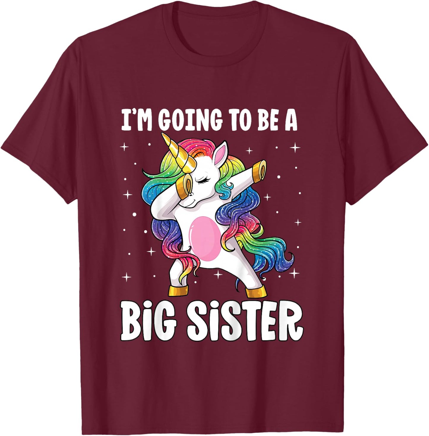 I'm Going to Be a Big Sister Girls Older Sister Dab Unicorn T-Shirt - T-Shirt | Maroon
