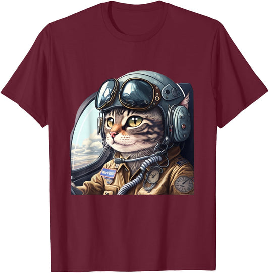 Cat Pilot T-Shirt - T-Shirt | Maroon