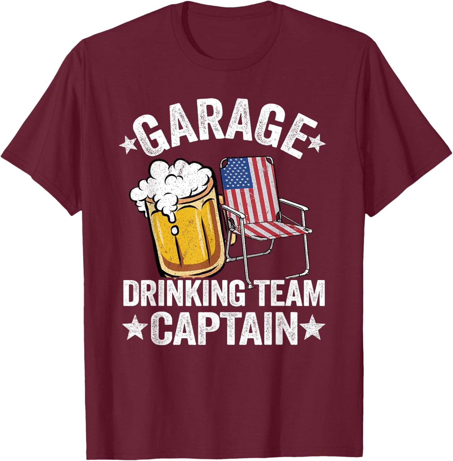 4th Of July Beer American Flag Garage Drinking Team Captain Men T-Shirt - T-Shirt | Maroon