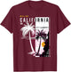 Black and White Palm Tree California Malibu T-Shirt - T-Shirt | Maroon