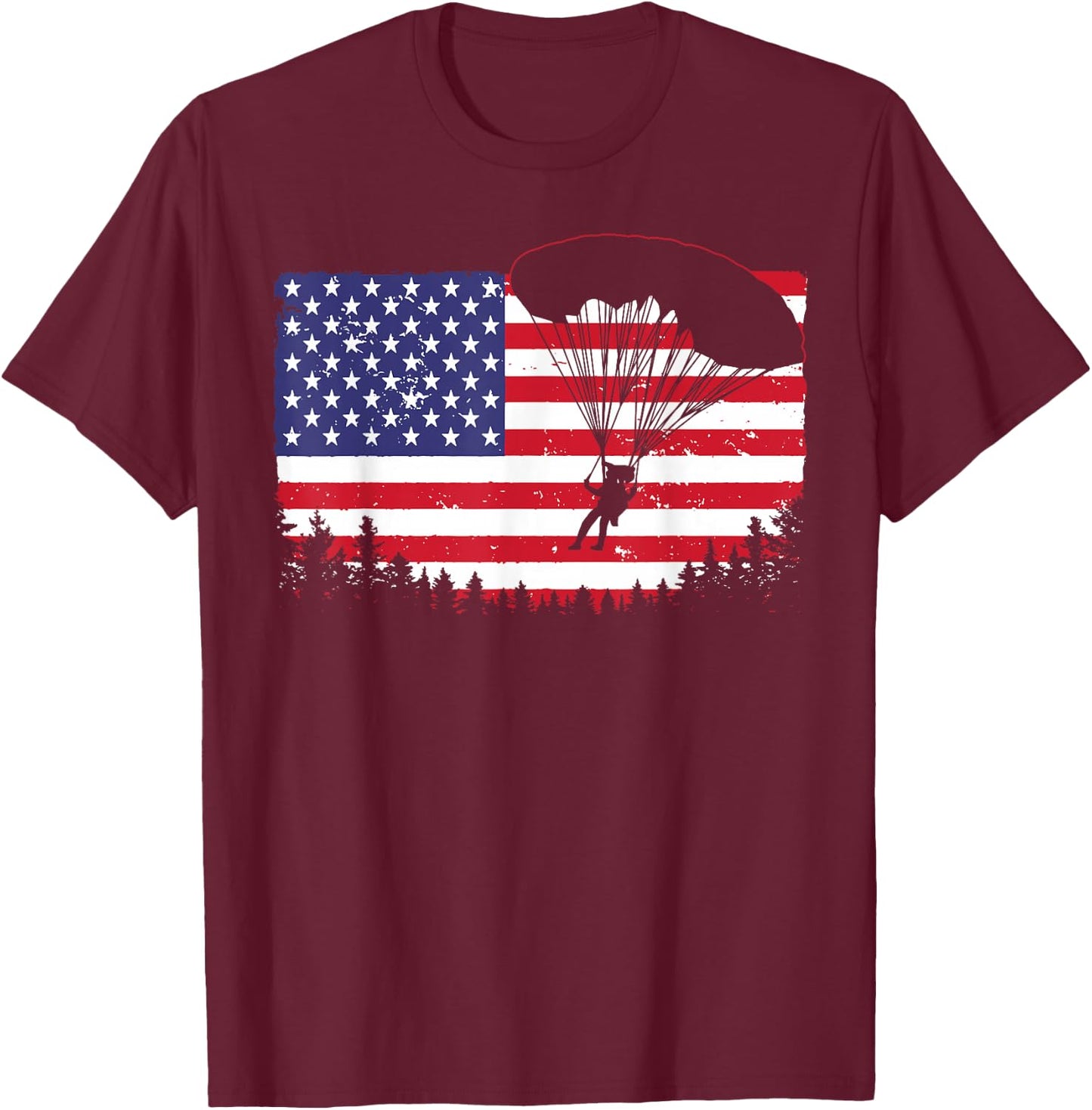 Cool Skydiving Art Men Women Skydiver American Flag Skydive T-Shirt - T-Shirt | Maroon