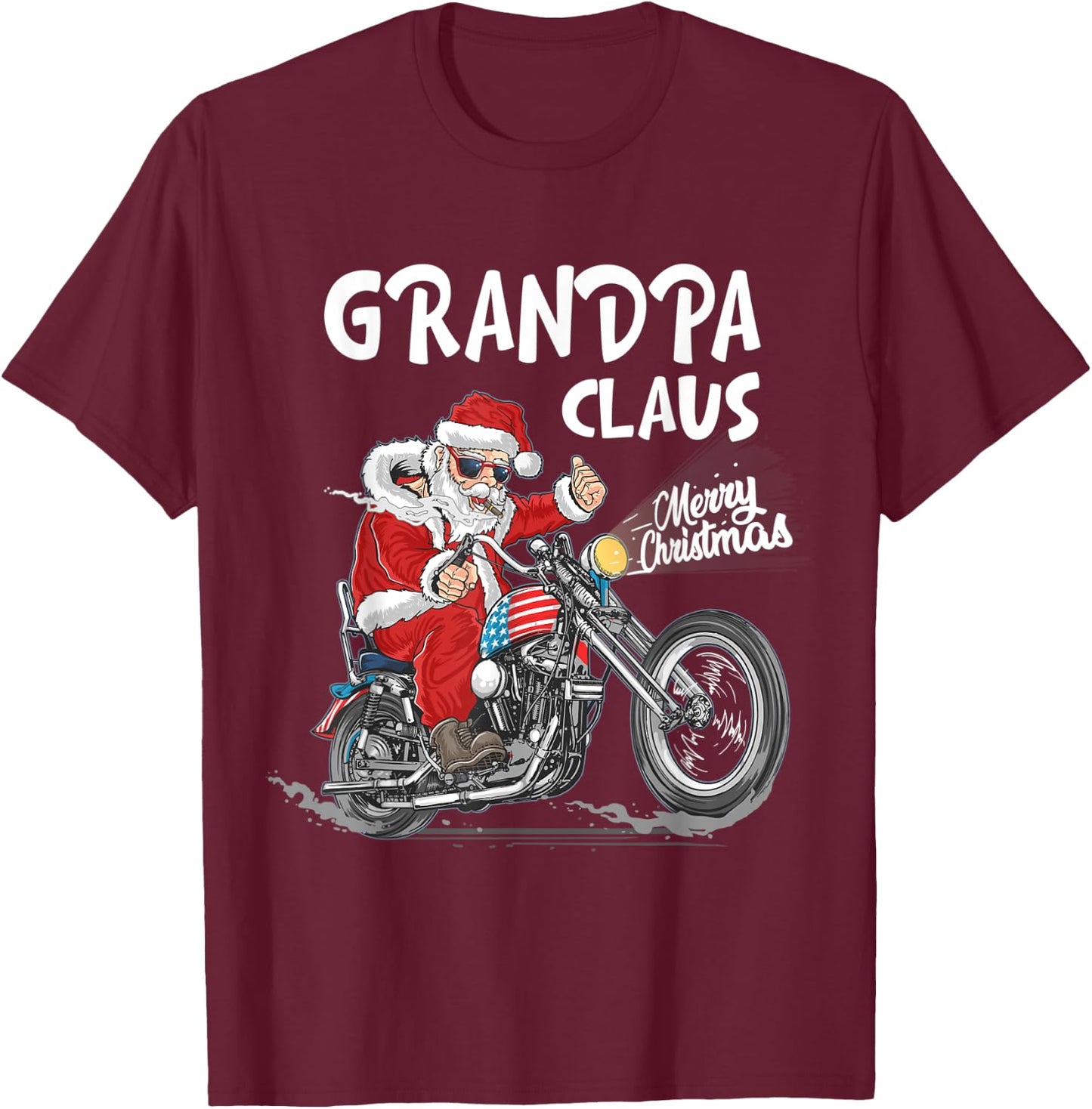 Grandpa Claus Biker Santa Motorcycle Fan Merry Christmas T-Shirt - T-Shirt | Maroon