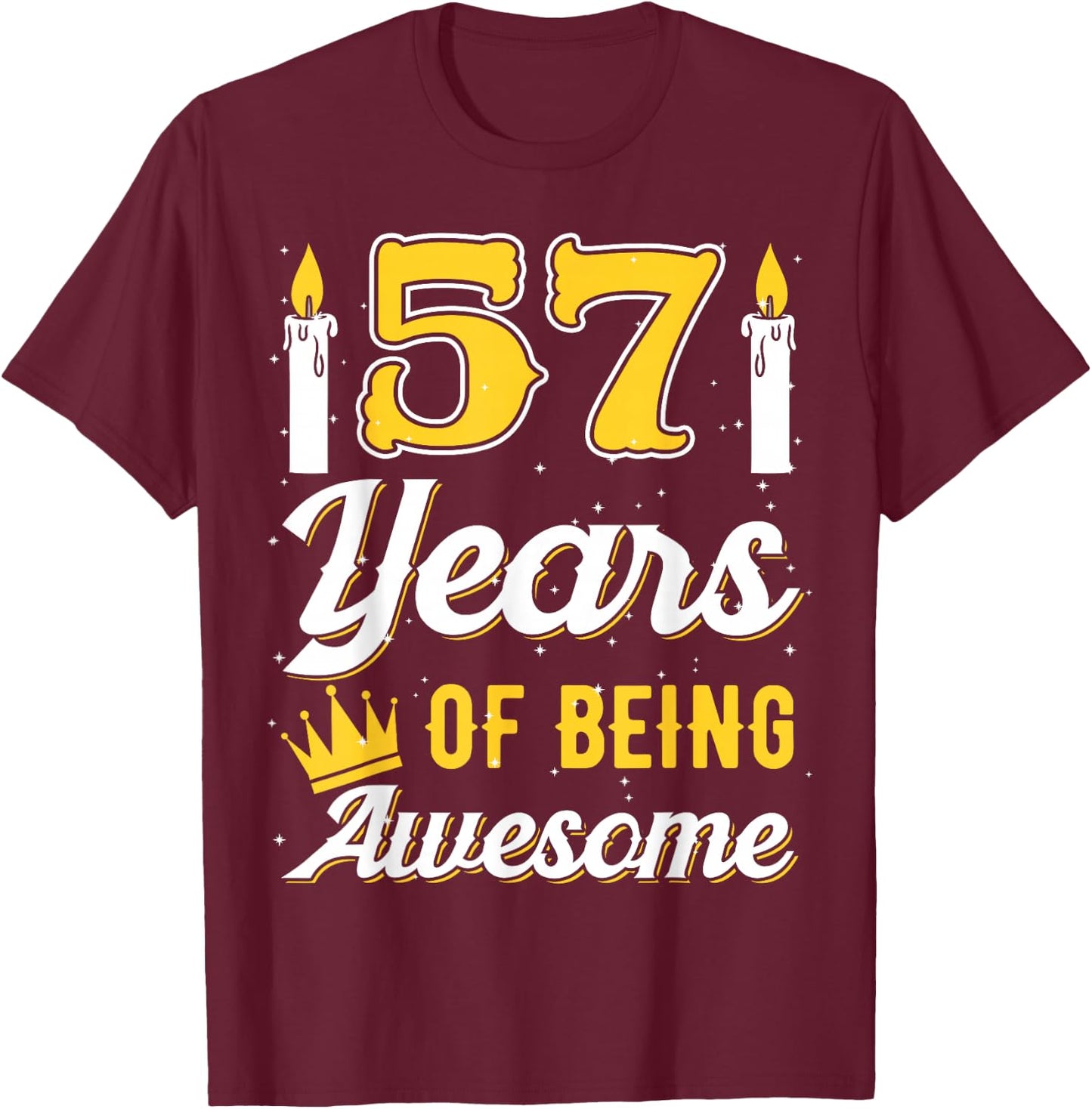 Candle 57 Birthday Party Wishes Candlelight Cake Decoration T-Shirt - T-Shirt | Maroon