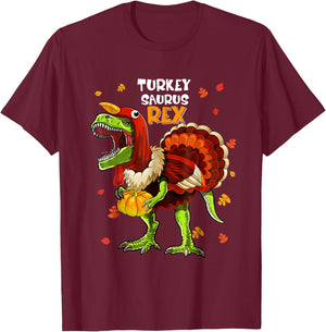 Turkey Saurus Rex Dinosaur Pumpkin Funny Thanksgiving Kids T-Shirt - T-Shirt | Maroon