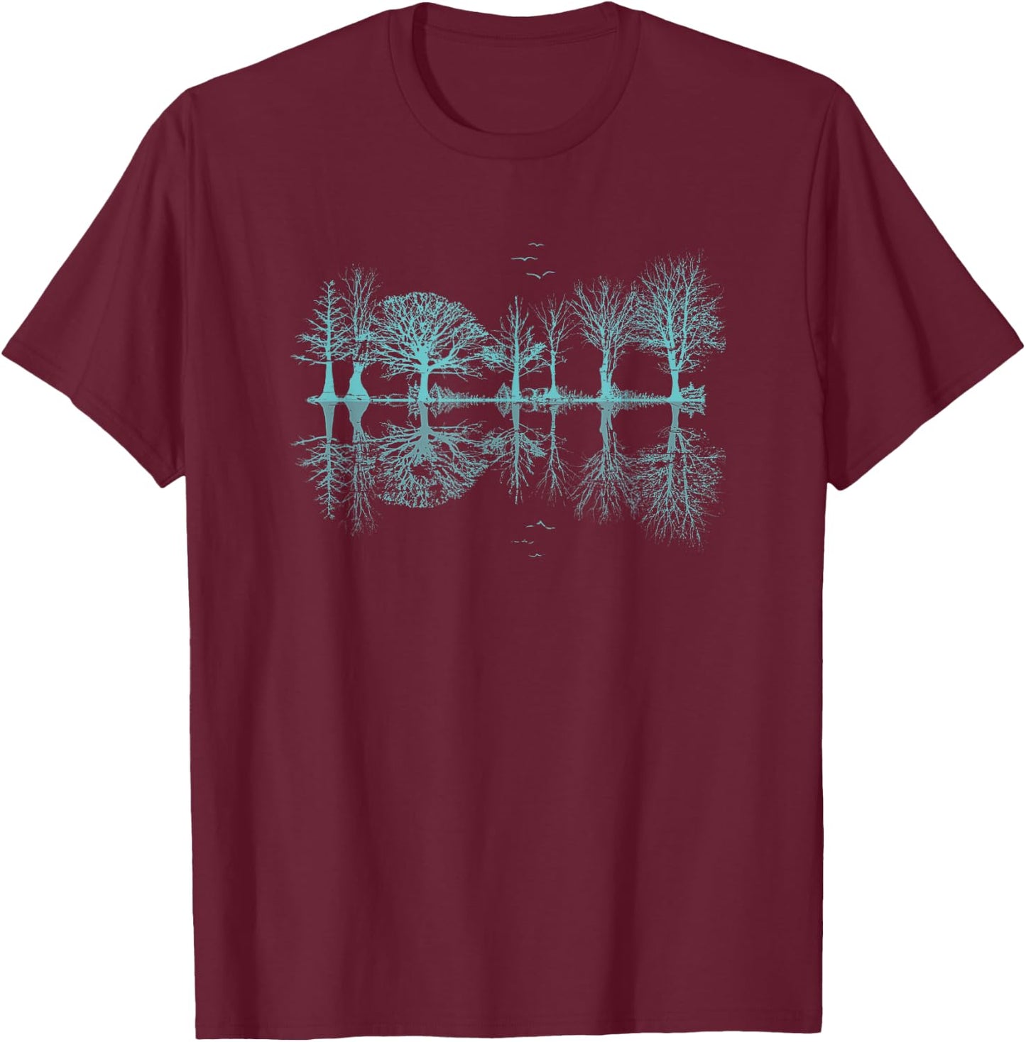 Outdoor Forest Trees Reflection Wildlife Nature T-Shirt - T-Shirt | Maroon