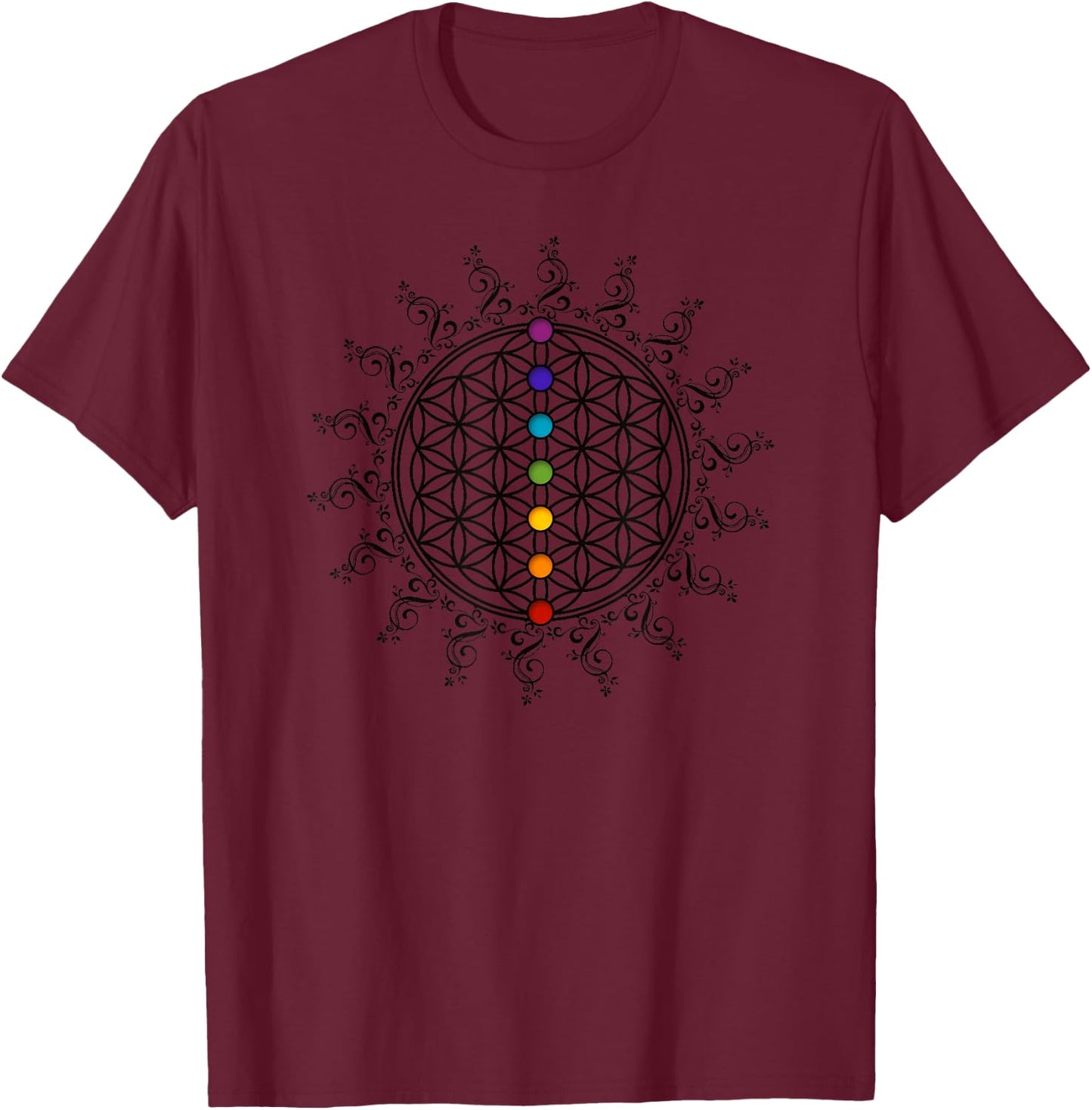 Flower of Life Sacred Geometry Yoga Chakras Meditation Shirt T-Shirt - T-Shirt | Maroon