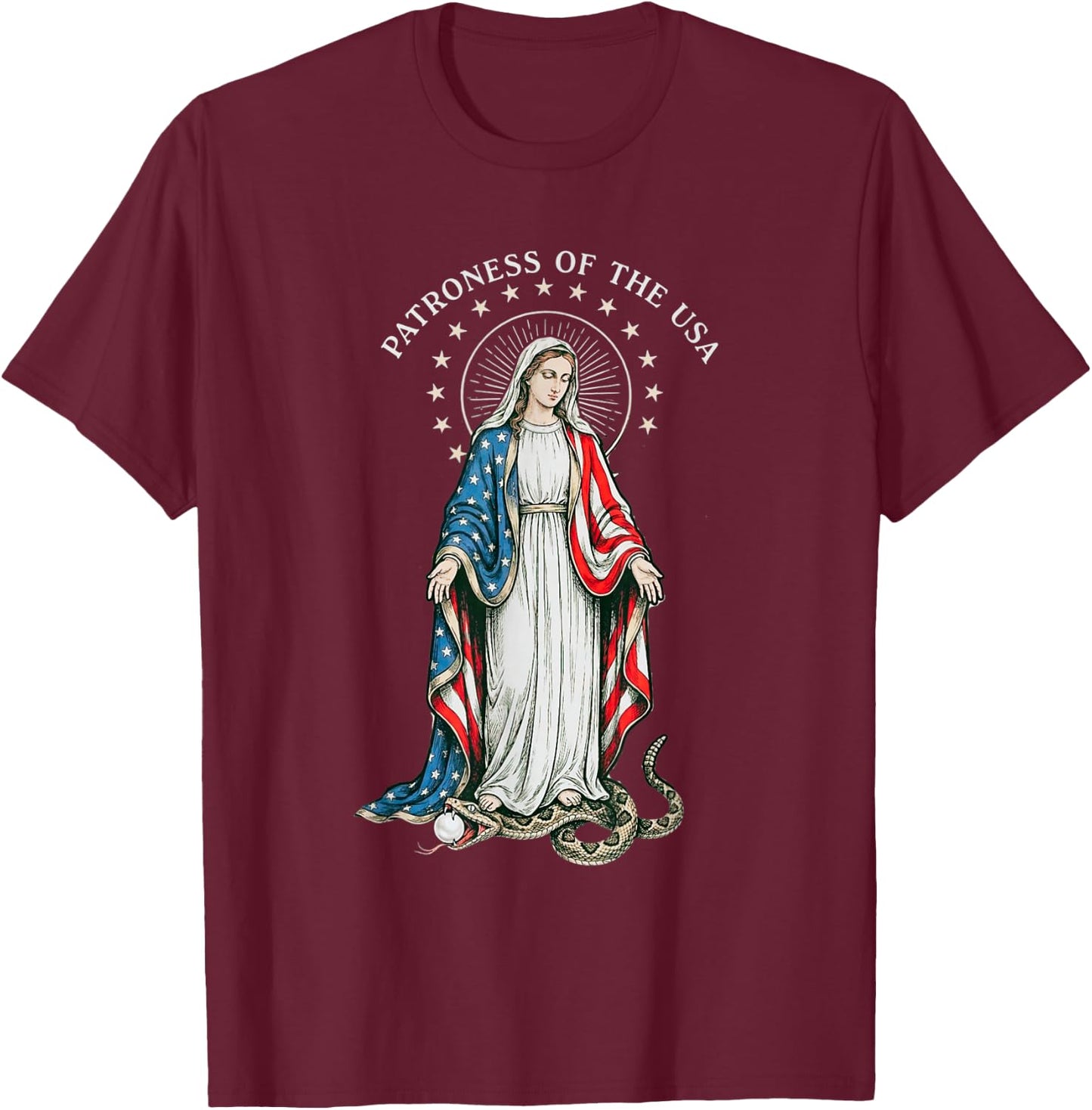 Patroness of The USA Blessed Virgin Mary Catholic Art Design T-Shirt - T-Shirt | Maroon