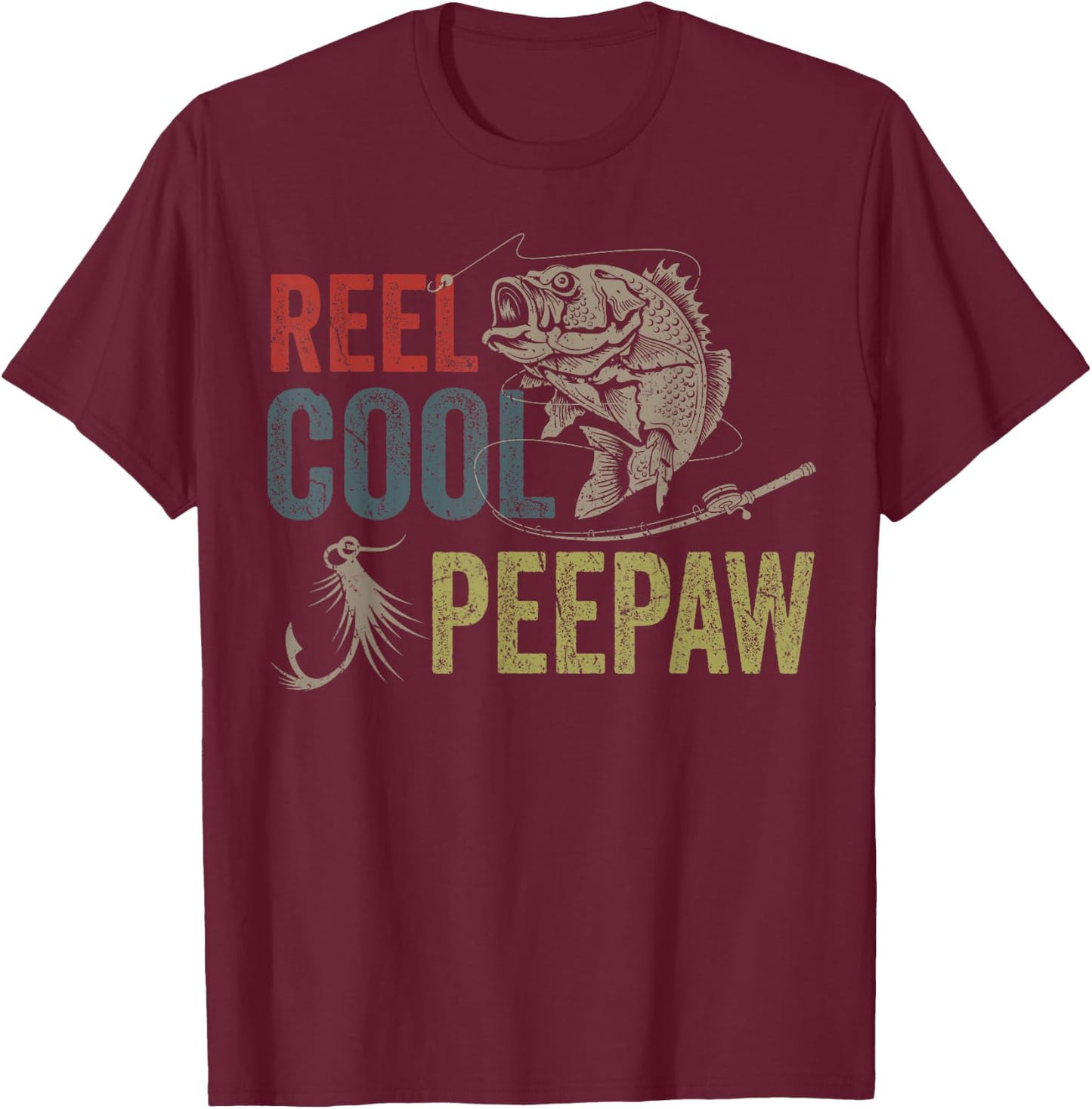 Reel Cool Peepaw Fishing Fathers Day T-Shirt - T-Shirt | Maroon