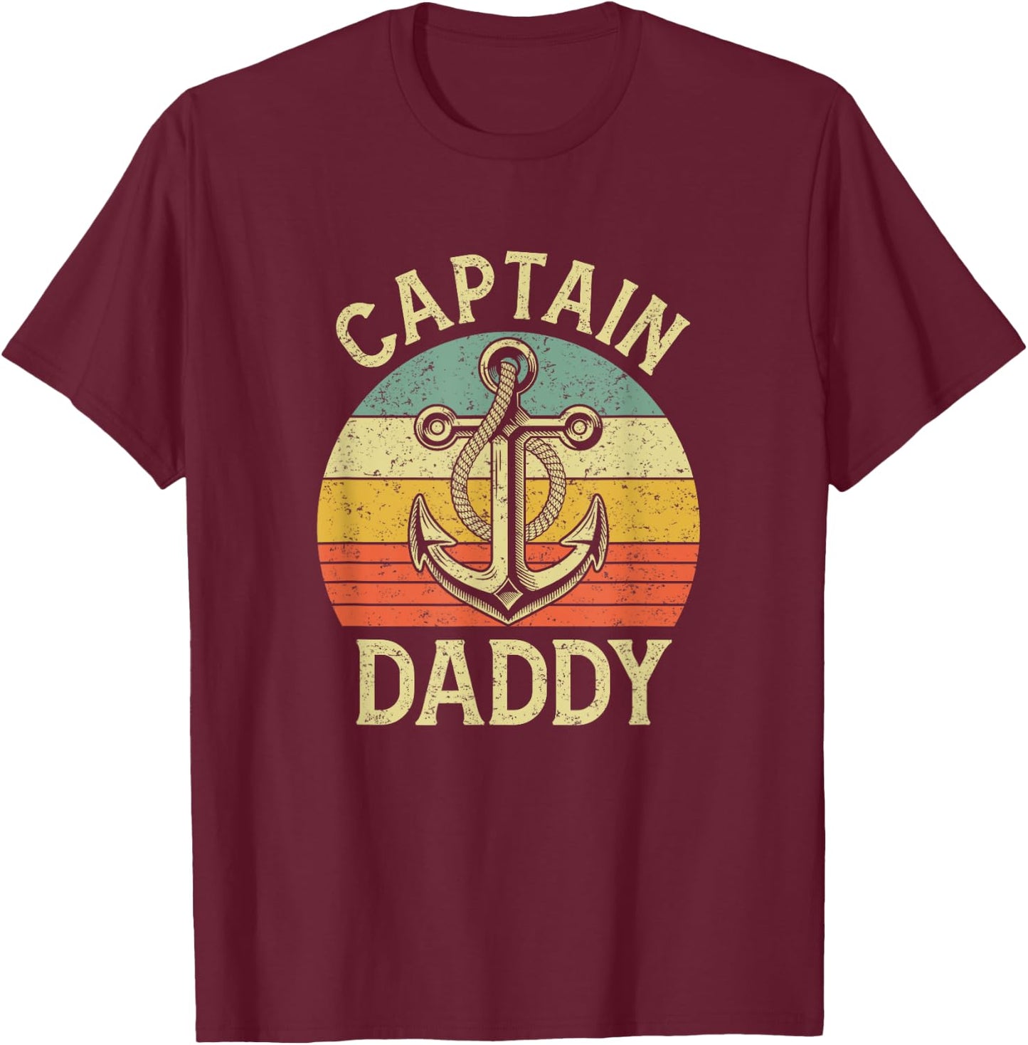 Vintage Captain Daddy Boat Pontoon Dad Fishing Sailor Anchor T-Shirt - T-Shirt | Maroon
