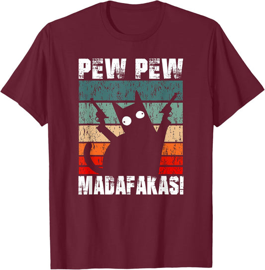 Vintage PewPewPew Mada-fakas Funny Pew Crazy Cat Lovers Women T-Shirt - T-Shirt | Maroon