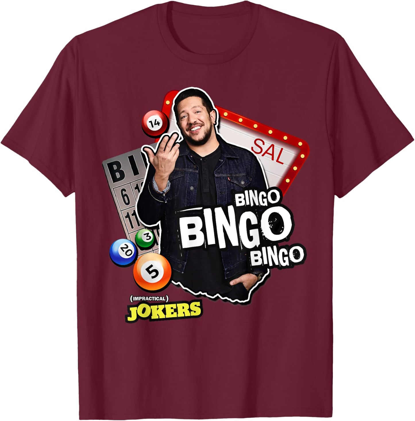 Funny Sal's Bingo Punishment Impractical Jokers T-Shirt - T-Shirt | Maroon