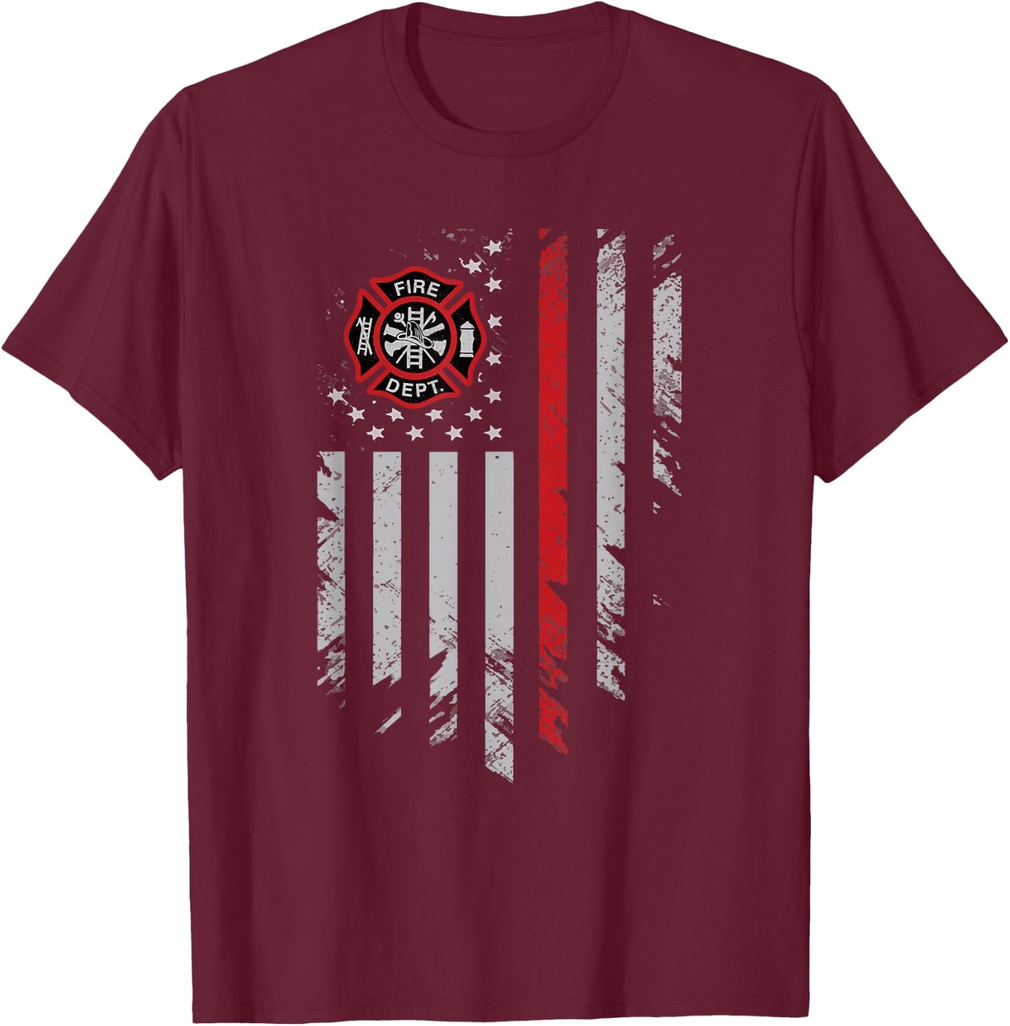 Thin Red Line Firefighter T shirt American Flag Shirt T-Shirt - T-Shirt | Maroon