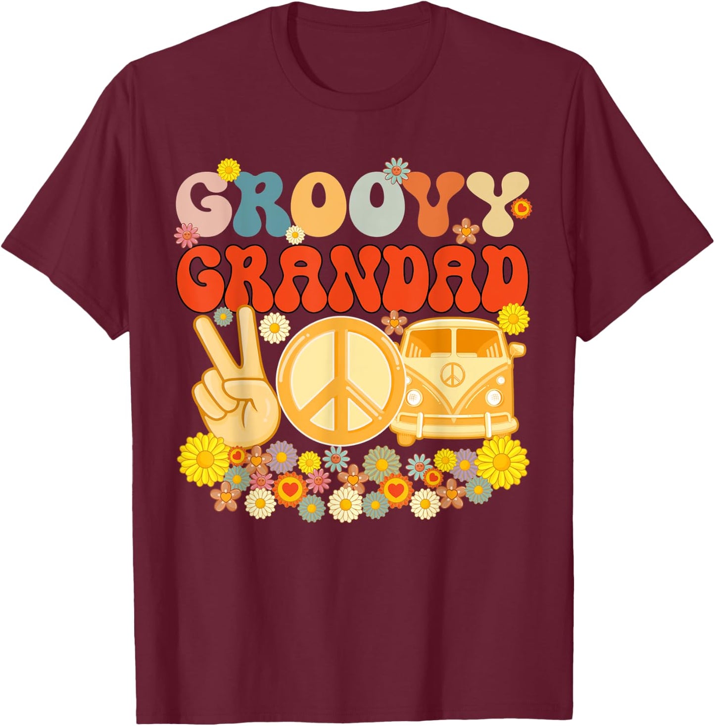 Groovy Grandad Retro Matching Family Baby Shower Father's Da T-Shirt - T-Shirt | Maroon