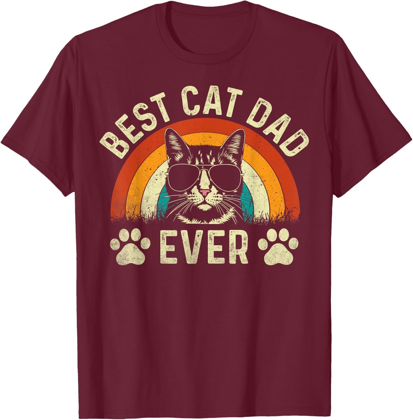 Cat Dad Best Cat Dad Ever Funny Cat Daddy Vintage T-Shirt - T-Shirt | Maroon