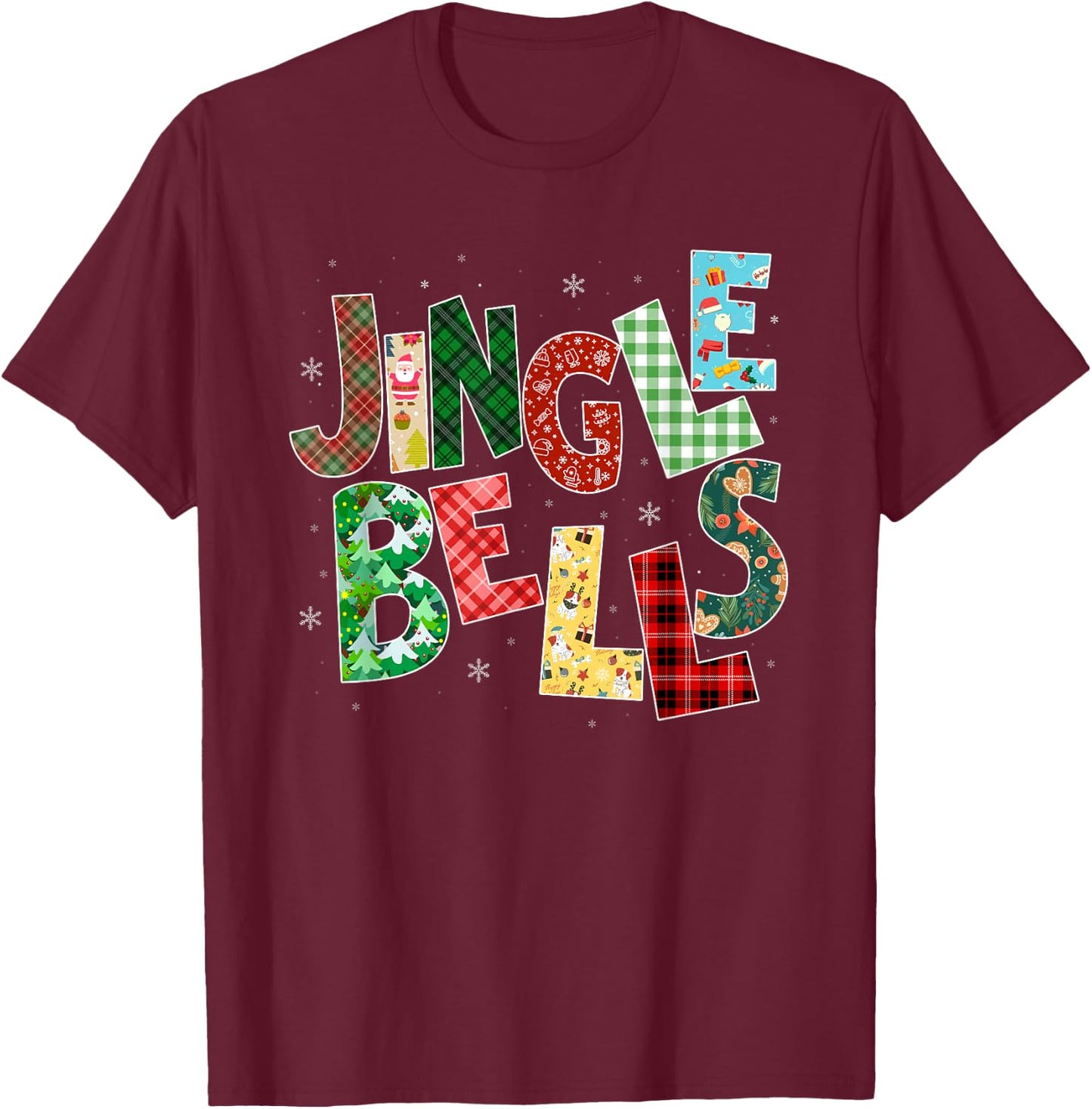 Red Plaid Jingle Bells Christmas Matching Family Pajama T-Shirt - T-Shirt | Maroon